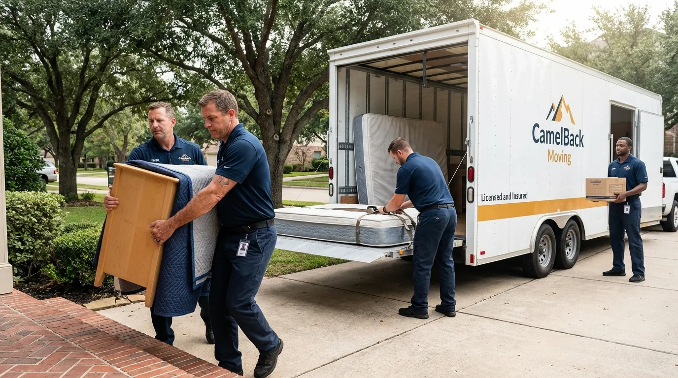 Crew loading residential truck for cross-state move from Fayetteville, WV