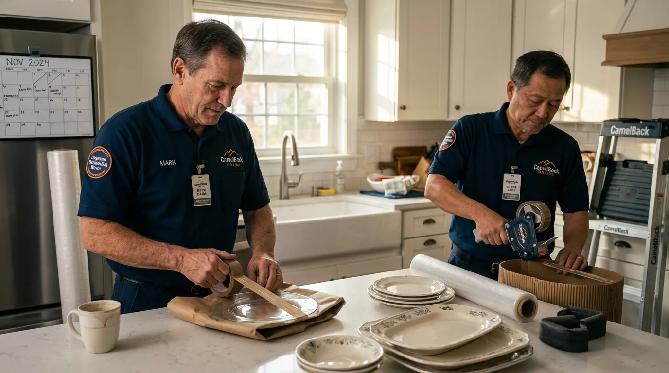 Professional crew packing kitchen dishware in Fayetteville, WV